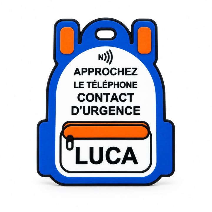 Porte-clés sac à dos NFC personnalisé – Contact d’urgence