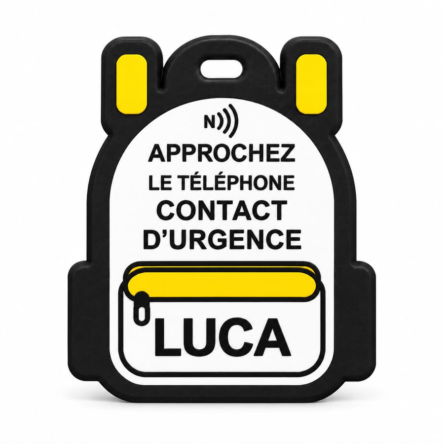 Porte-clés sac à dos NFC personnalisé – Contact d’urgence