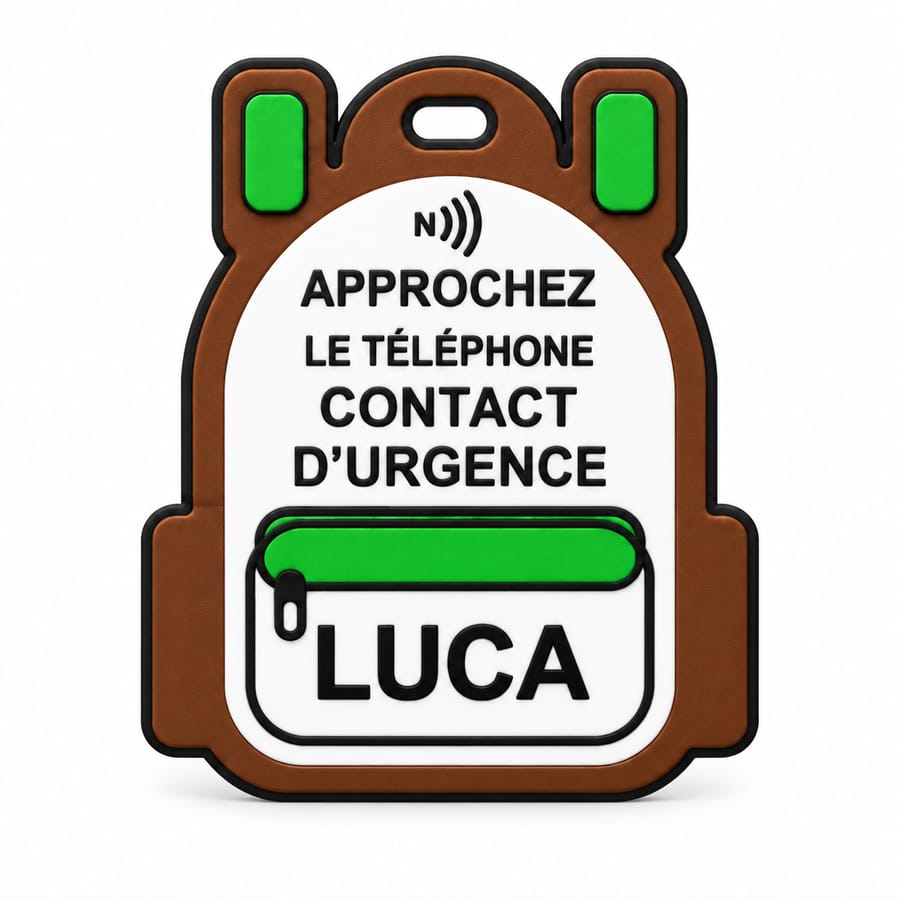 Porte-clés sac à dos NFC personnalisé – Contact d’urgence