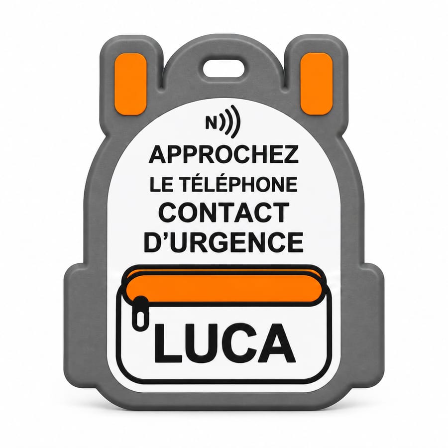 Porte-clés sac à dos NFC personnalisé – Contact d’urgence