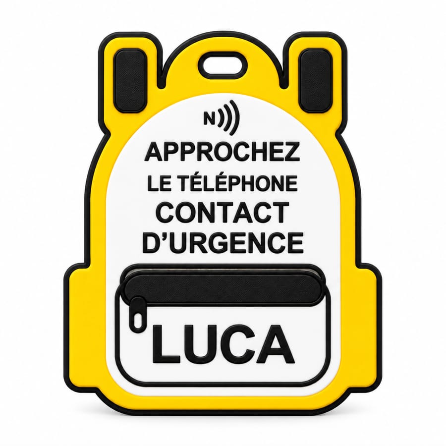 Porte-clés sac à dos NFC personnalisé – Contact d’urgence