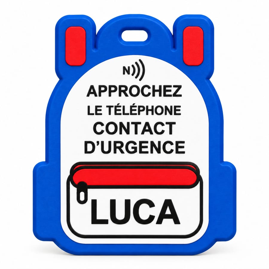 Porte-clés sac à dos NFC personnalisé – Contact d’urgence