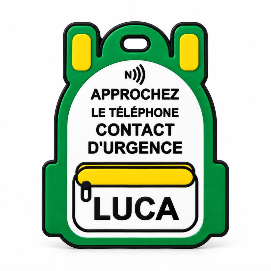 Porte-clés sac à dos NFC personnalisé – Contact d’urgence