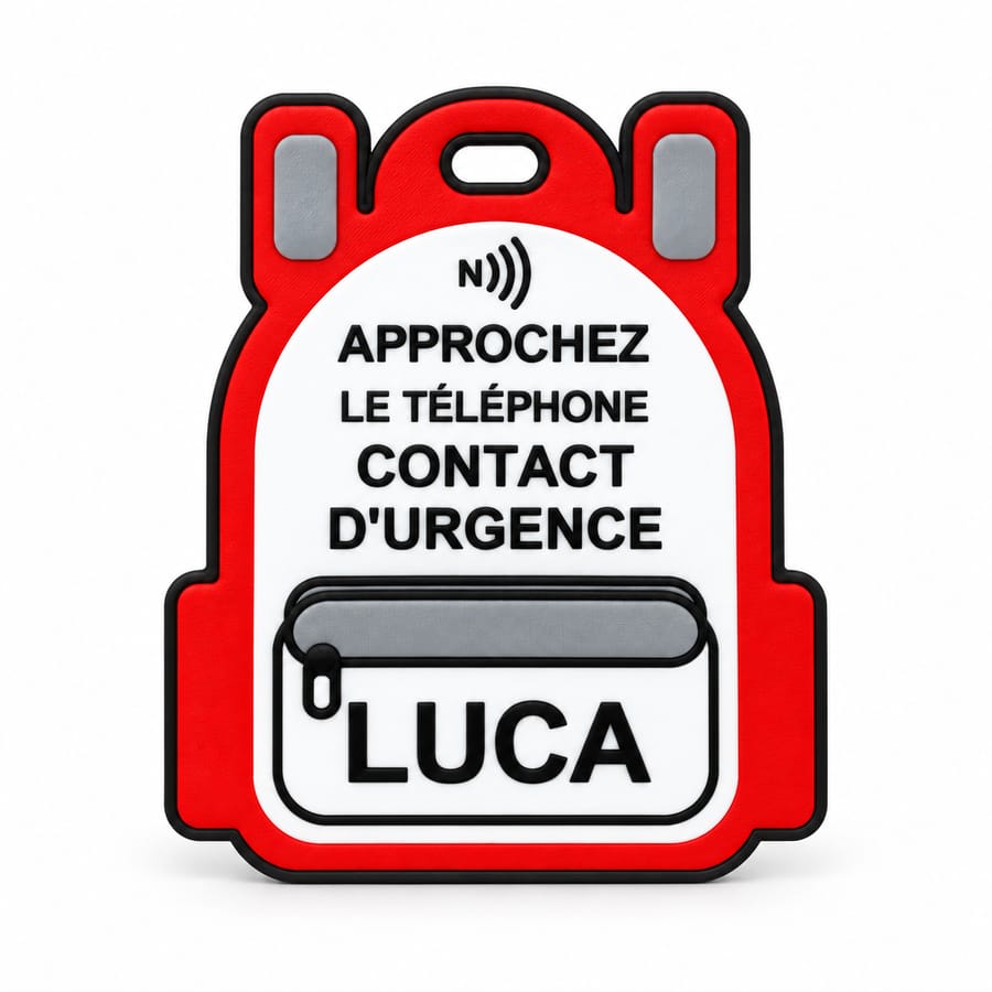 Porte-clés sac à dos NFC personnalisé – Contact d’urgence