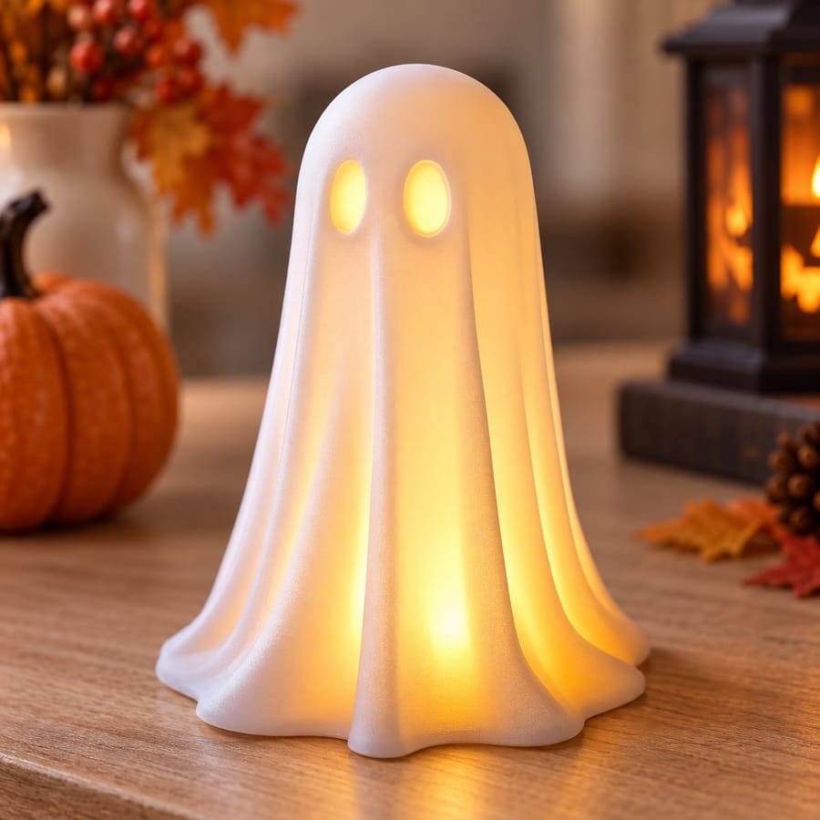 Petit fantôme blanc avec bougie LED