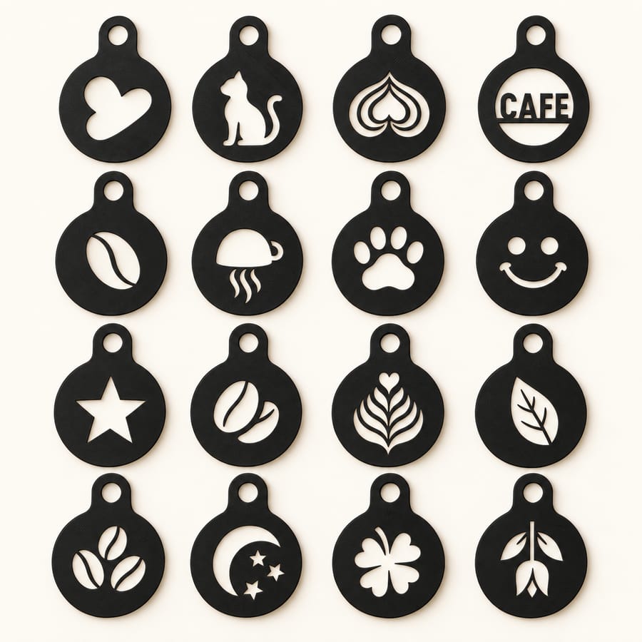 Pochoirs à café : Lot de 16 motifs